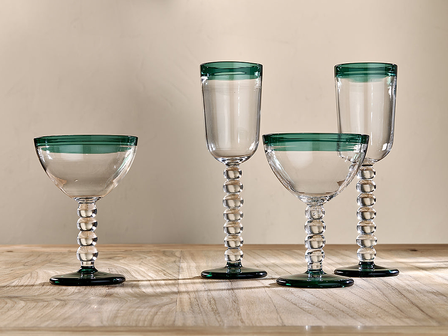 Thimma Champagne Glass - Clear & Teal (Set of 2)