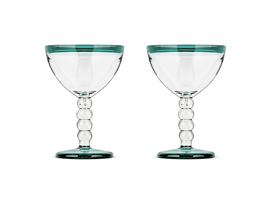 Thimma Champagne Glass - Clear & Teal (Set of 2)