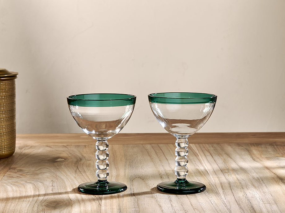 Thimma Champagne Glass - Clear & Teal (Set of 2)