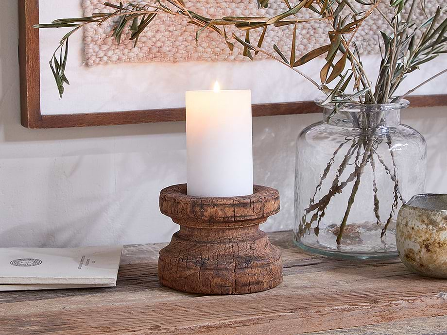 Thoko Reclaimed Round Candlestick - Dark Stain