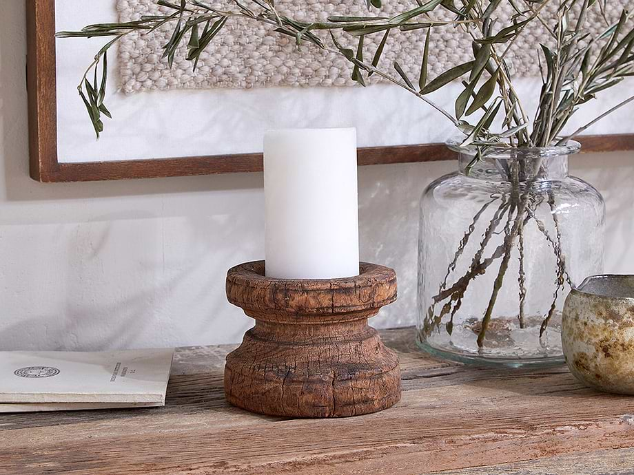 Thoko Reclaimed Round Candlestick - Dark Stain