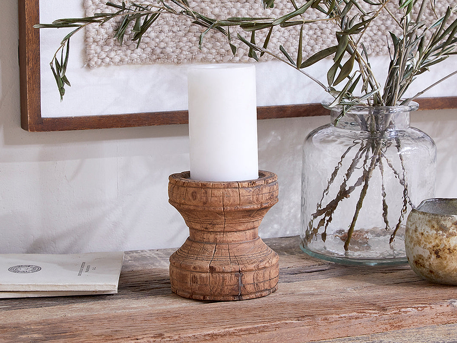 Thoko Reclaimed Round Candlestick - Dark Stain