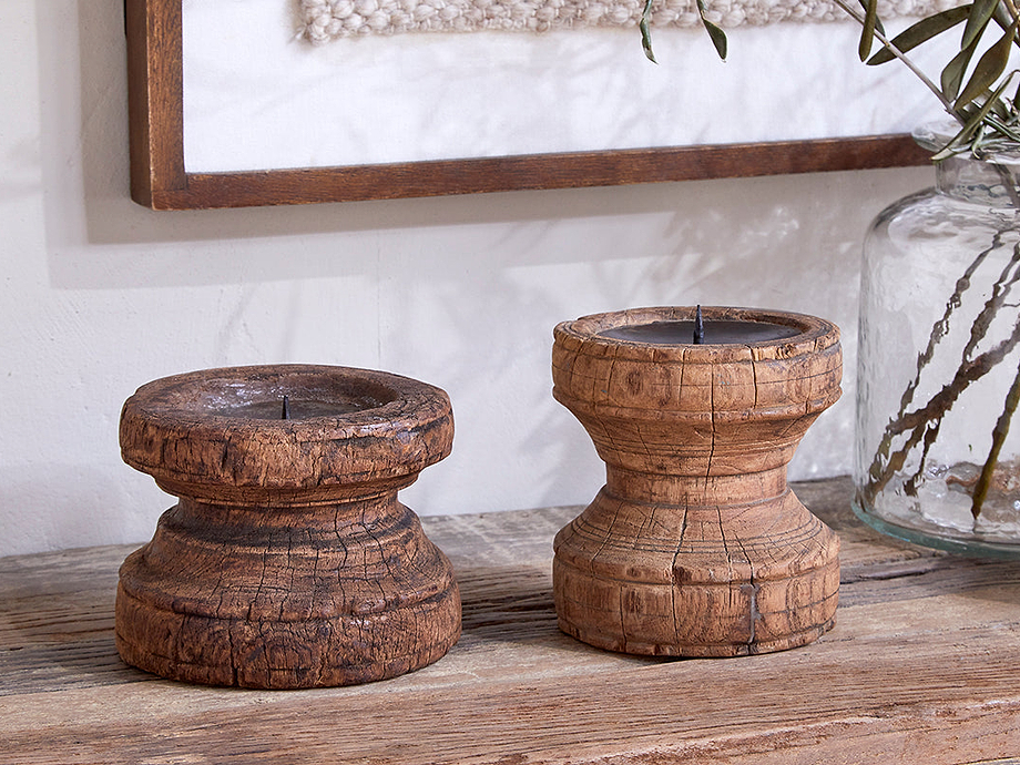 Thoko Reclaimed Round Candlestick - Dark Stain