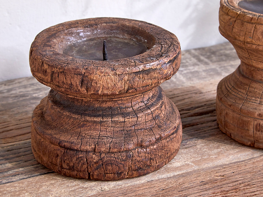 Thoko Reclaimed Round Candlestick - Dark Stain