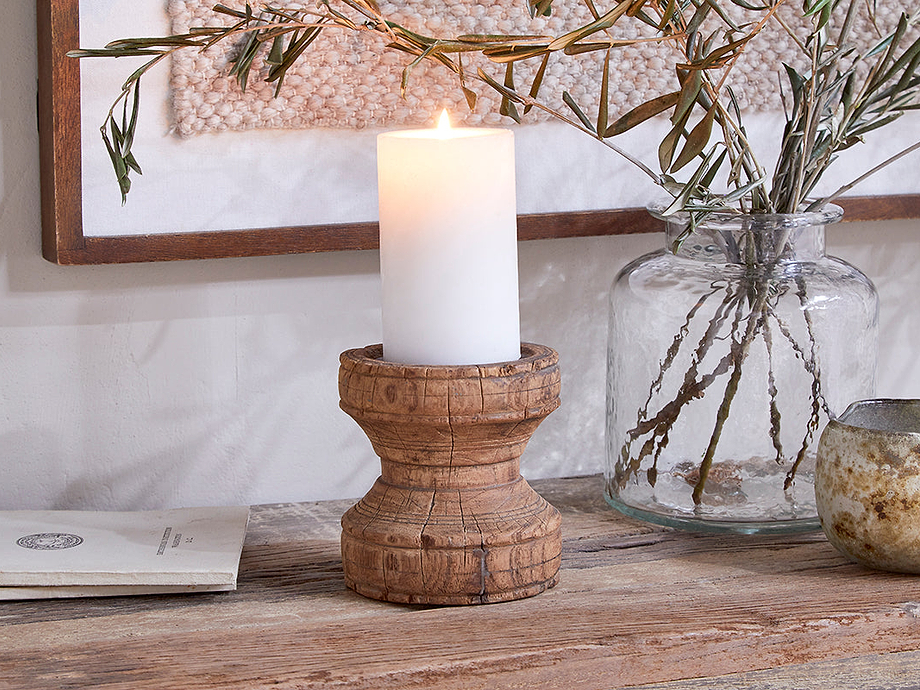 Thoko Reclaimed Round Candlestick - Dark Stain