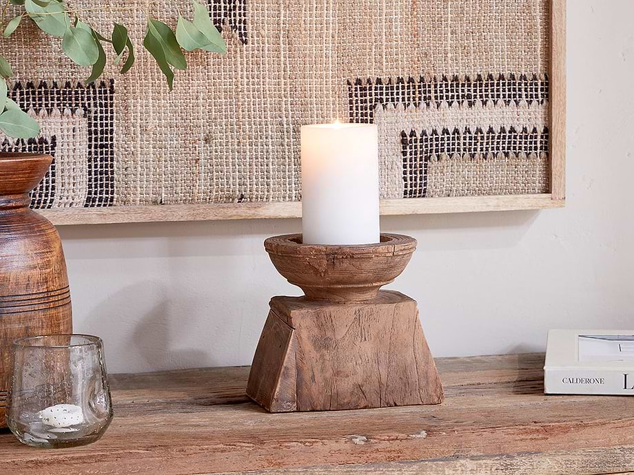 Thoko Reclaimed Square Candlestick - Dark Stain