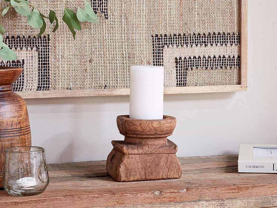 Thoko Reclaimed Square Candlestick - Dark Stain