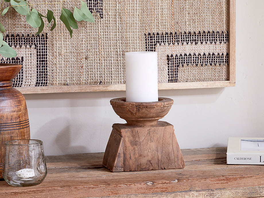 Thoko Reclaimed Square Candlestick - Dark Stain