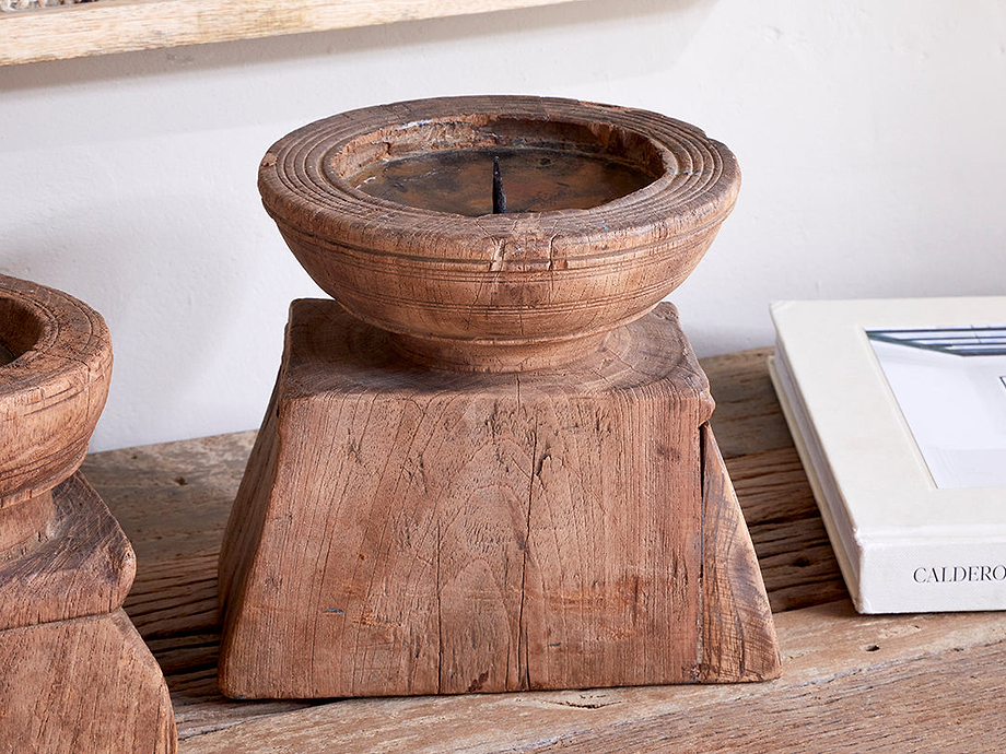 Thoko Reclaimed Square Candlestick - Dark Stain