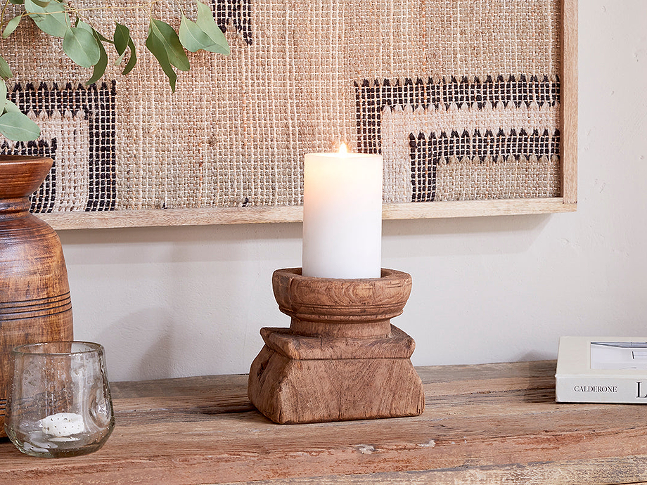 Thoko Reclaimed Square Candlestick - Dark Stain