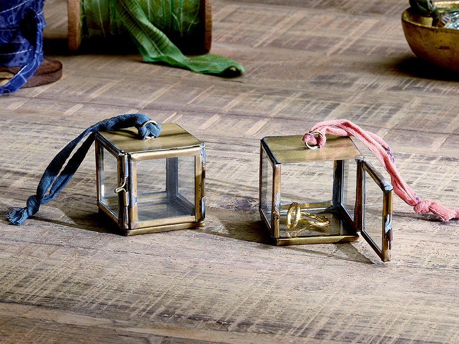 Tiny Kiko Box Decorations (Set of 2) - Antique Brass