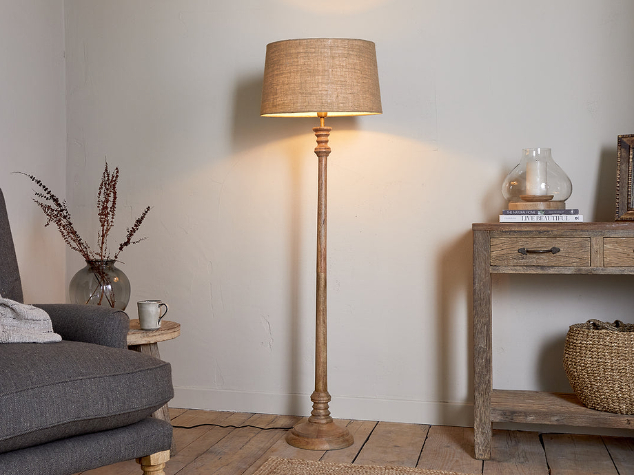Usha Classic Wooden Floor Lamp - Natural