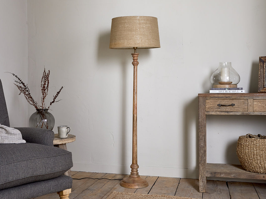 Usha Classic Wooden Floor Lamp - Natural