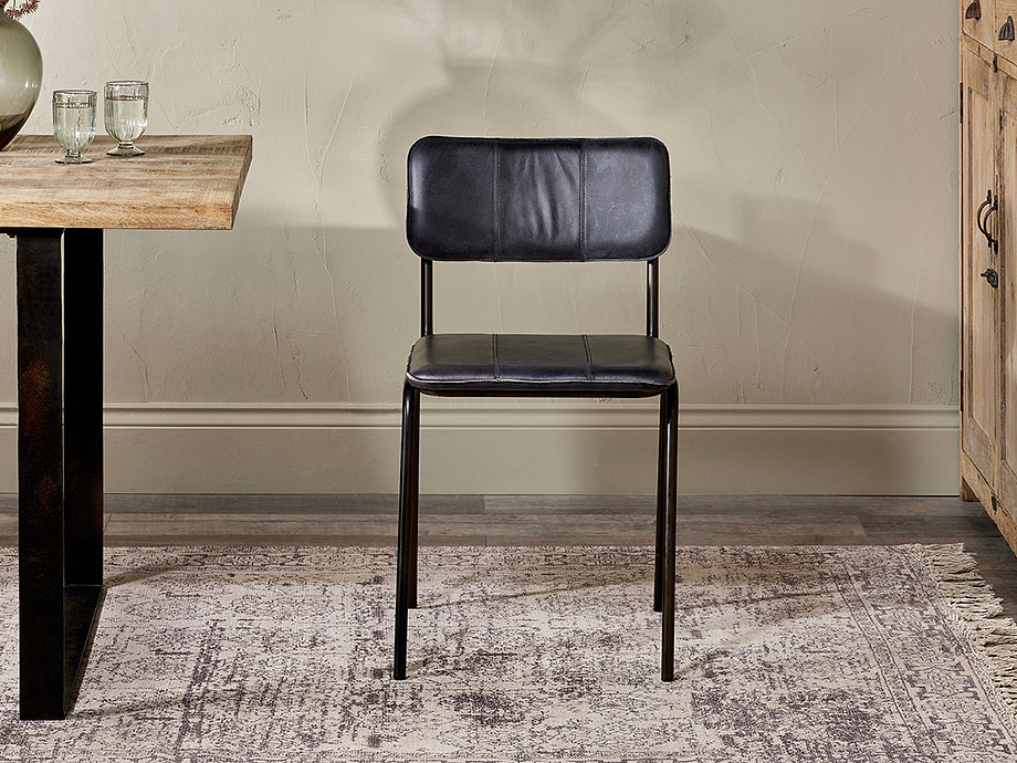 Ukari Leather Dining Chair - Aged Black