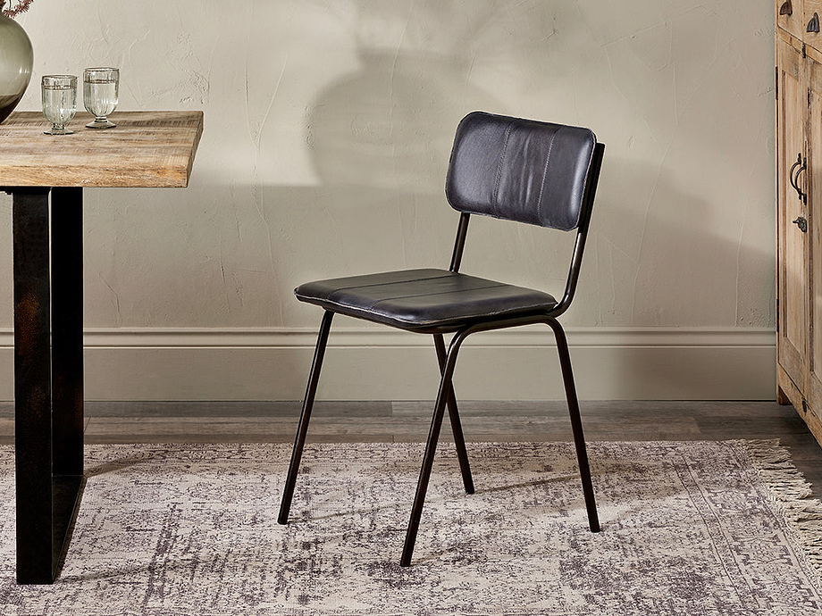 Ukari Leather Dining Chair - Aged Black