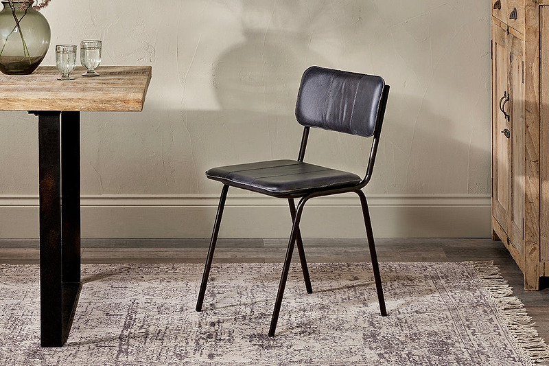 Ukari Leather Dining Chair - Aged Black-nkuku