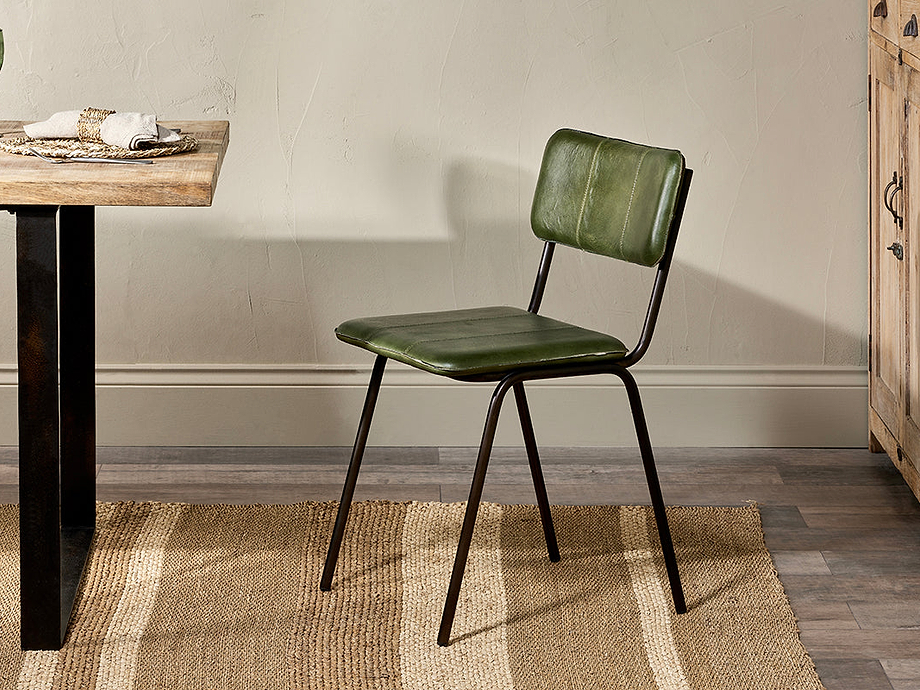 Ukari Leather Dining Chair - Rich Green