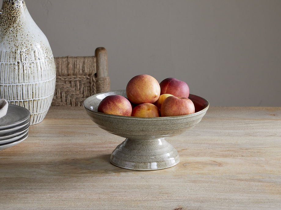 Valinha Earthenware Footed Bowl - Grey