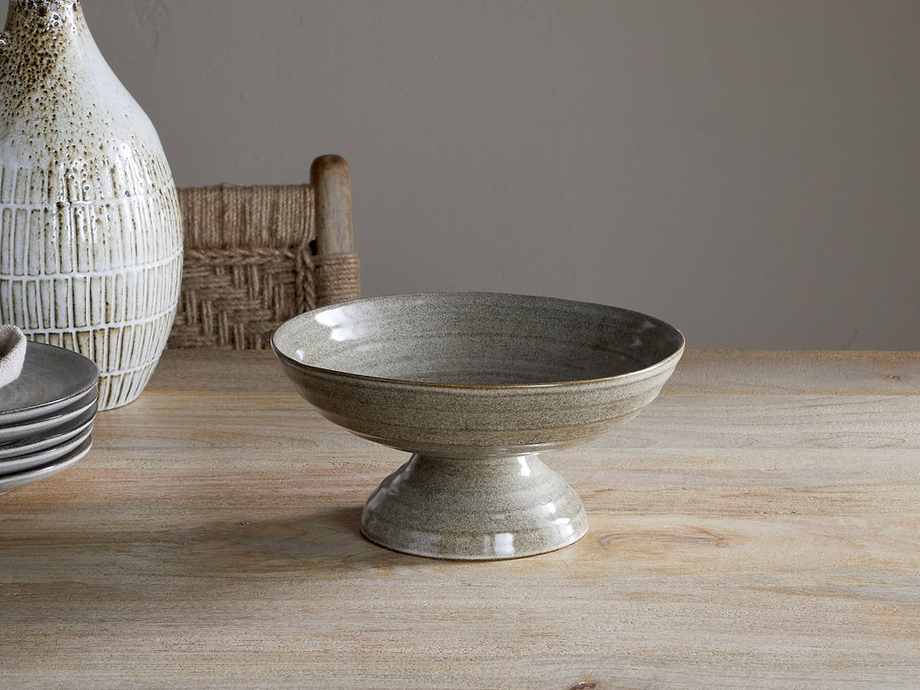 Valinha Earthenware Footed Bowl - Grey