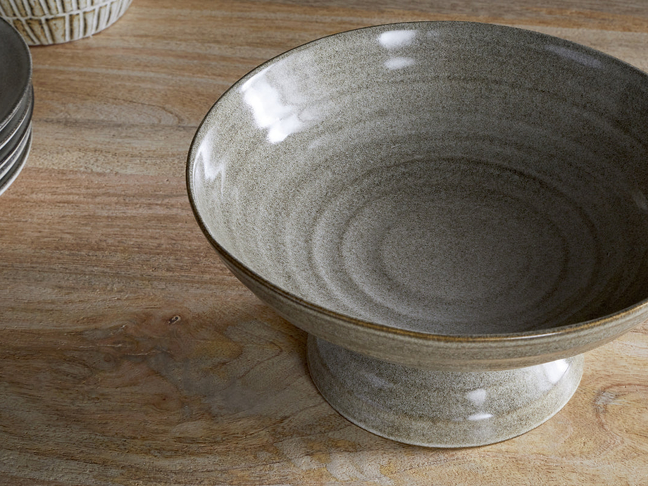 Valinha Earthenware Footed Bowl - Grey