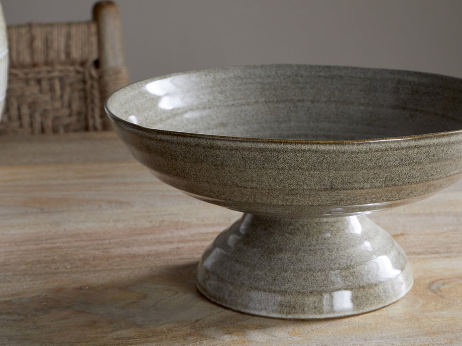 Valinha Earthenware Footed Bowl - Grey