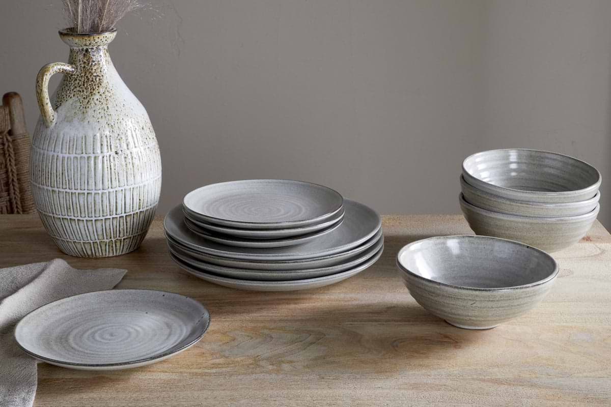 Valinha Earthenware Dinnerware Grey (Set of 12) nkuku
