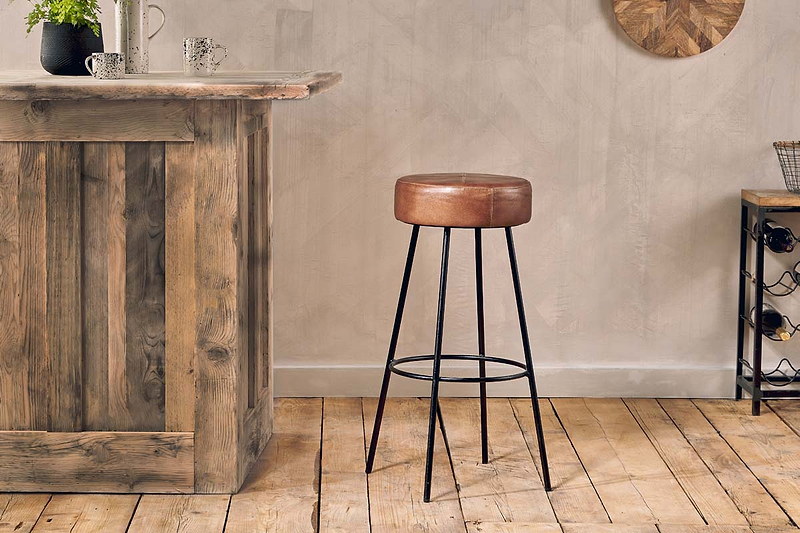 Veer Leather Counter Stool - Aged Tan