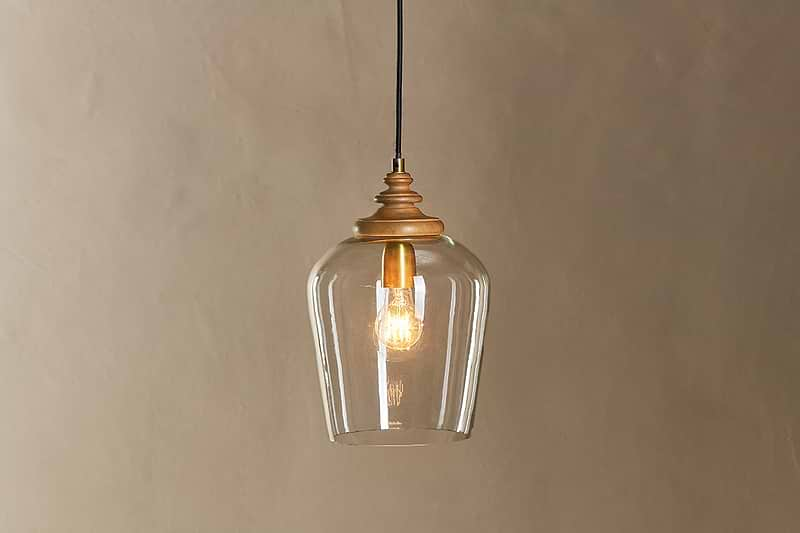 Varuna Mango Wood & Glass Pendant Lamp - Natural & Clear