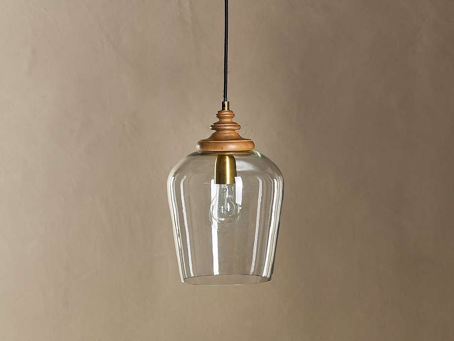 Varuna Mango Wood & Glass Pendant Lamp - Natural & Clear