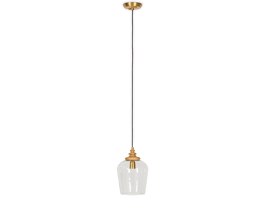 Varuna Mango Wood & Glass Pendant Lamp - Natural & Clear