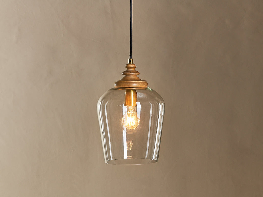 Varuna Mango Wood & Glass Pendant Lamp - Natural & Clear