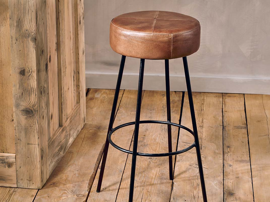 Veer Leather Counter Stool - Aged Tan