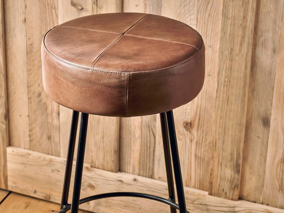 Veer Leather Counter Stool - Aged Tan