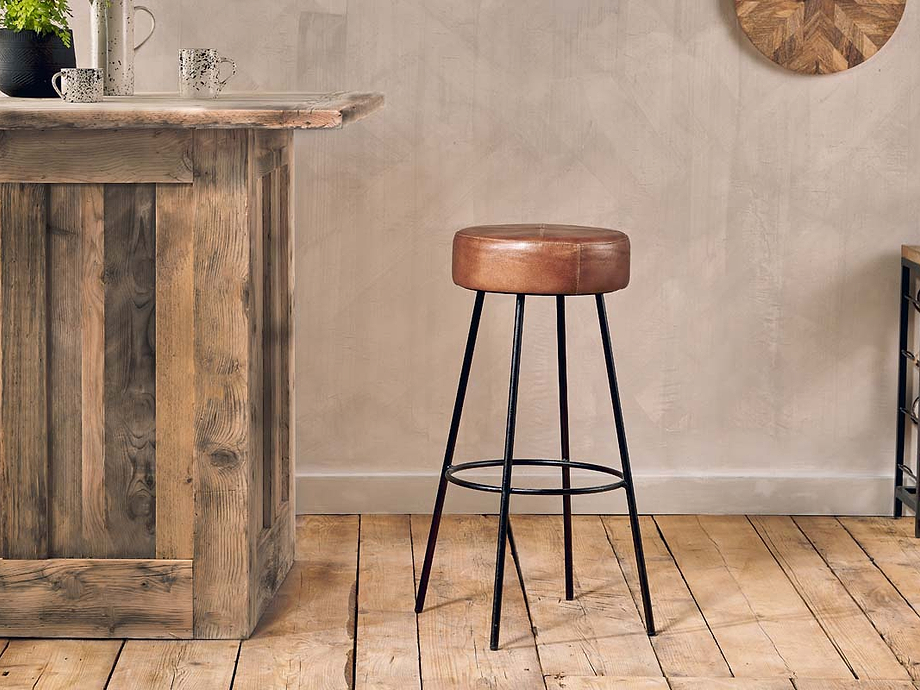 Veer Leather Counter Stool - Aged Tan