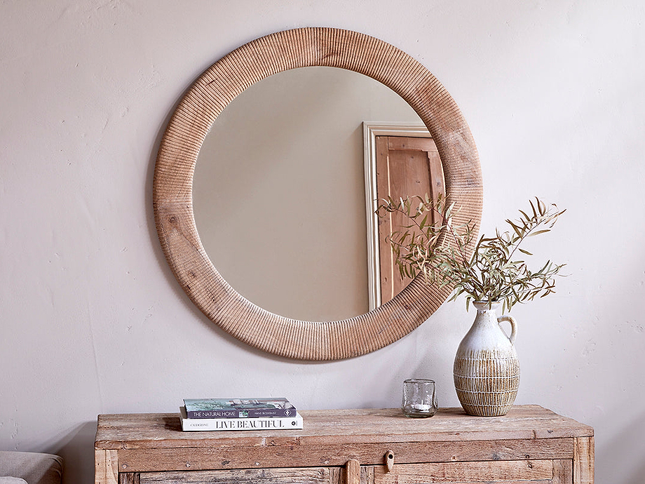Vivan Grooved Wood Mirror - Natural