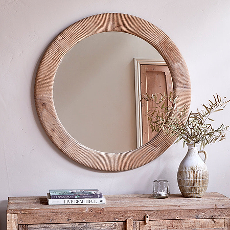 Vivan Grooved Wood Mirror - Natural-nkuku