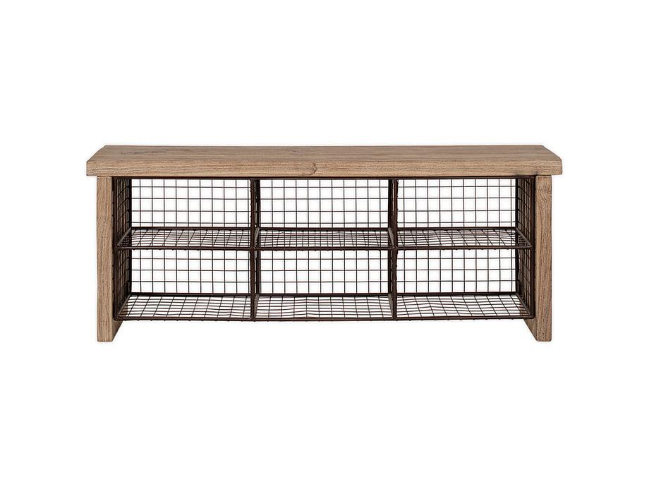 Abha Reclaimed Wood & Iron Storage Bench - Natural