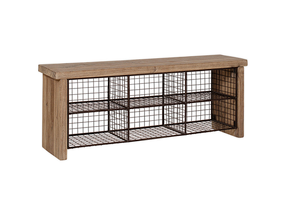 Abha Reclaimed Wood & Iron Storage Bench - Natural
