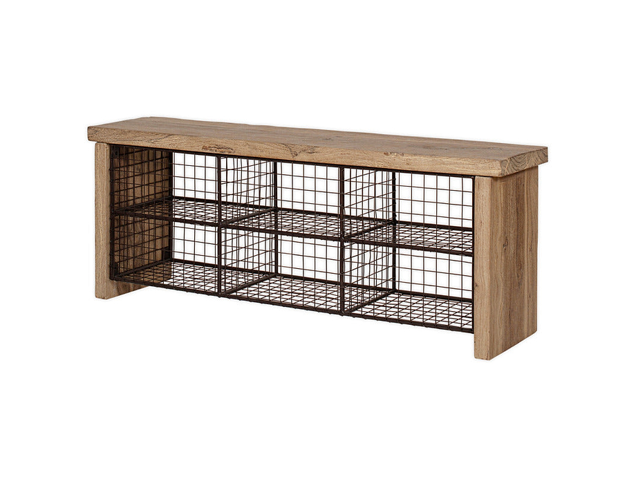 Abha Reclaimed Wood & Iron Storage Bench - Natural