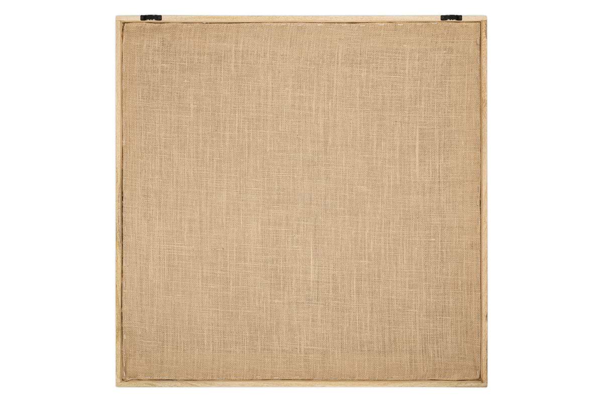 The Bawal Wall Art - Cross - Natural by nkuku features a rectangular, rough beige linen canvas in a sustainable mango wood frame. Two black clips top the blank canvas, inviting transformation into pastel art against a white background.