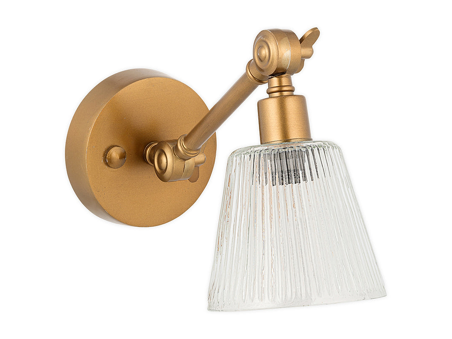 Davika Ribbed Glass Task Wall Lamp - Clear & Antique Brass