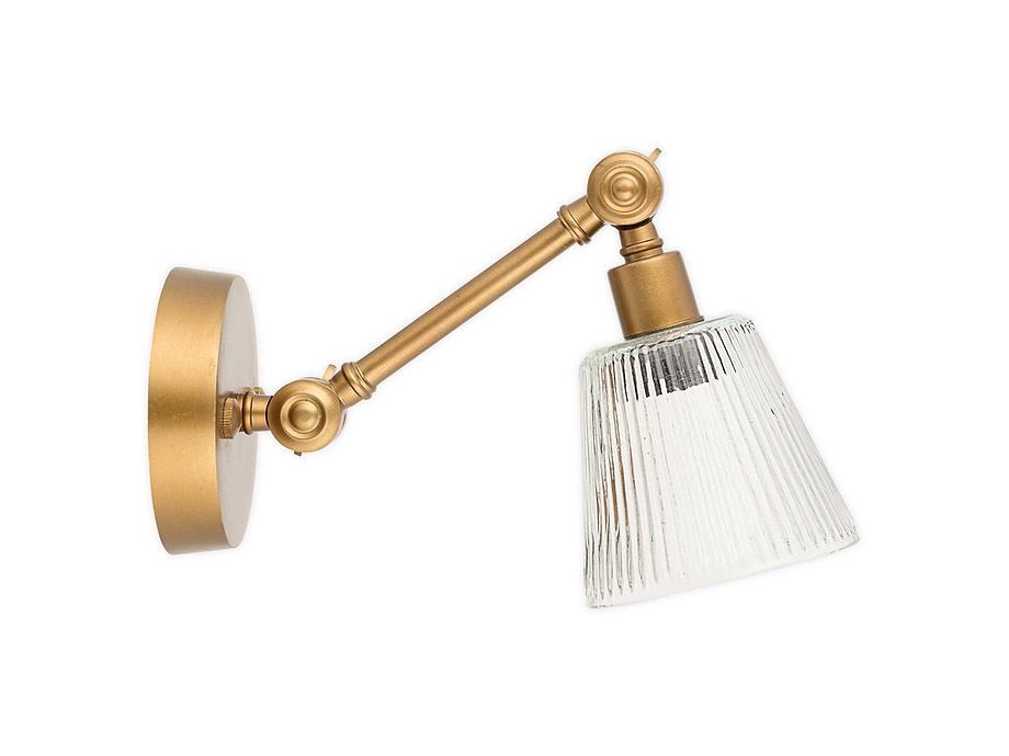 Davika Ribbed Glass Task Wall Lamp - Clear & Antique Brass