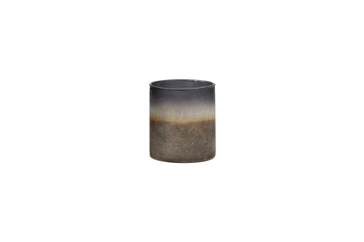 The Etti Tealight Holders by nkuku feature a cylindrical ceramic design with a navy-to-smoke gradient and rustic finish, showcased against a plain white background.