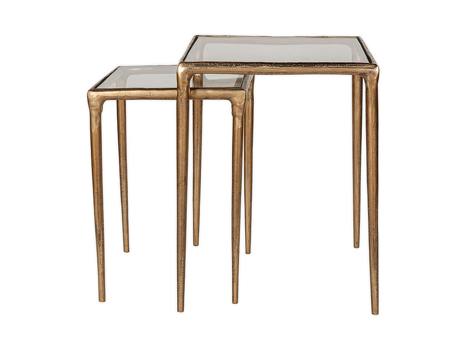 Gilasi Cast Metal & Glass Nesting Side Tables - Antique Brass (Set of 2)