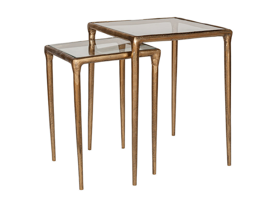 Gilasi Cast Metal & Glass Nesting Side Tables - Antique Brass (Set of 2)
