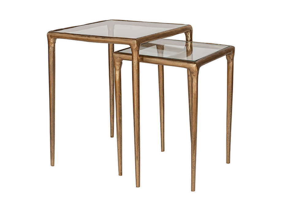 Gilasi Cast Metal & Glass Nesting Side Tables - Antique Brass (Set of 2)