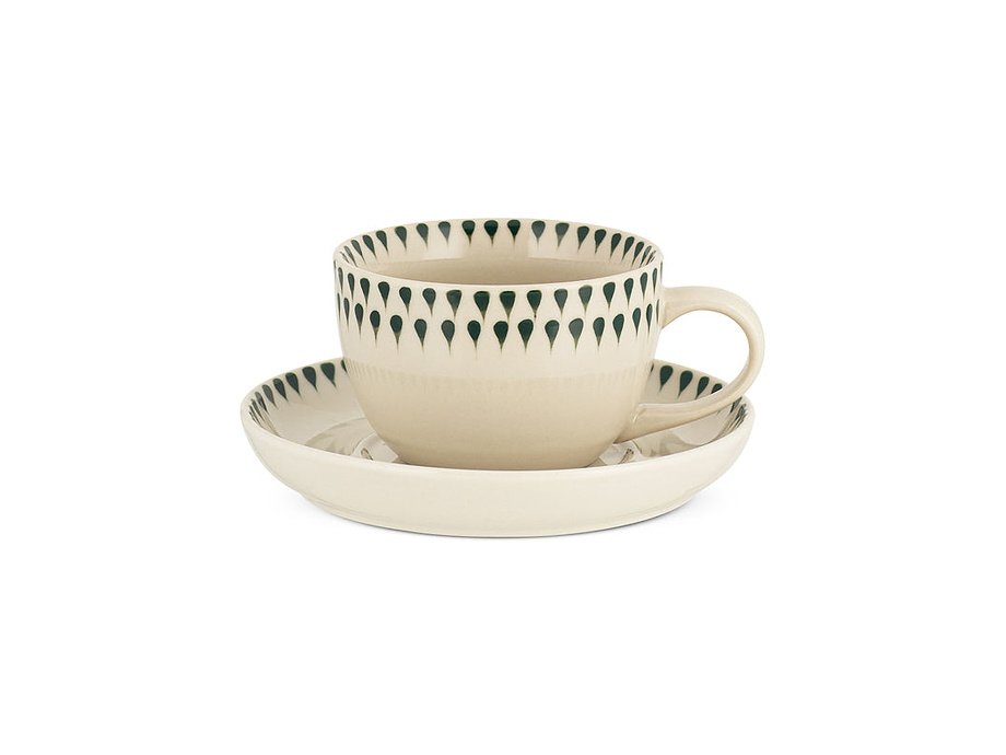 Juniper Drop Cup & Saucer - Cream & Juniper