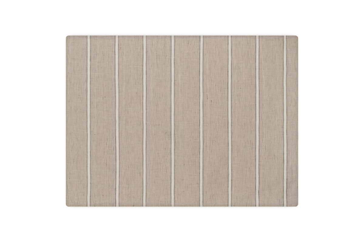 Square beige rug featuring thin vertical white stripes—ideal for pairing with nkukus Mora Hemp & Cotton Housewife Pillowcases in Stone Grey to achieve a calm, cohesive aesthetic.
