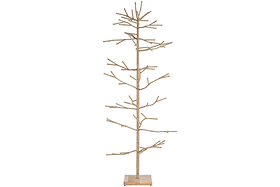 The nkuku Mala Base Jute Tree - Natural features minimalist woven jute branches, a central trunk, and stands upright on a square wooden base. Its simple design on a plain white background adds festive charm.