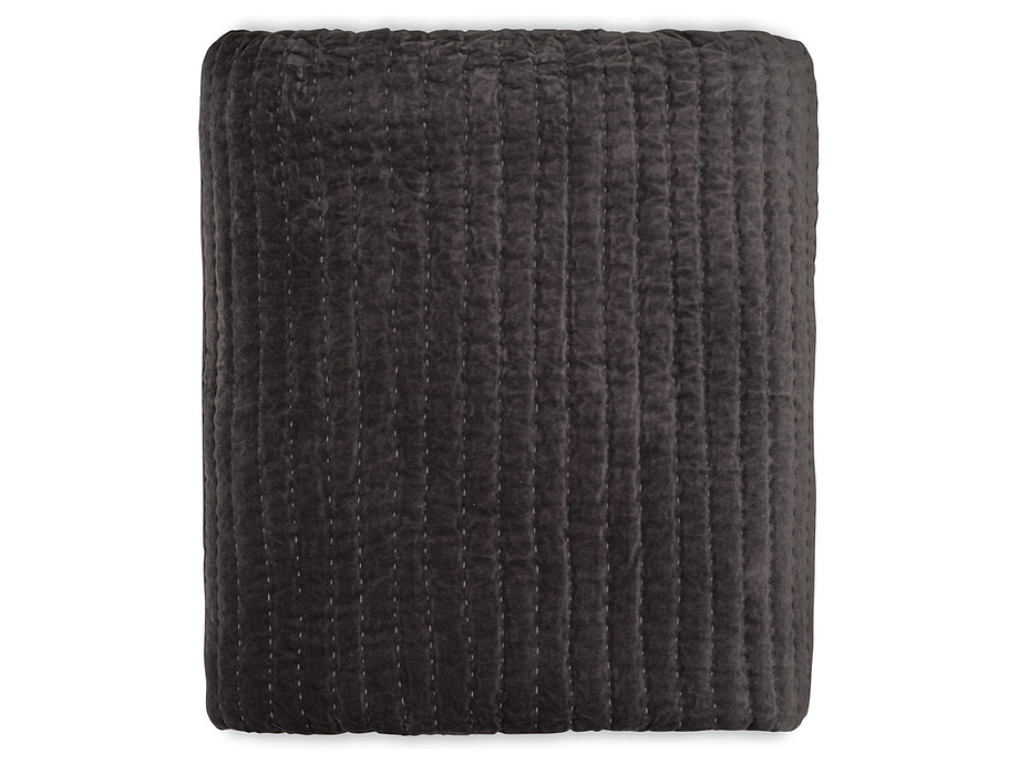 Nidra Velvet & Linen Bed Quilt - Charcoal